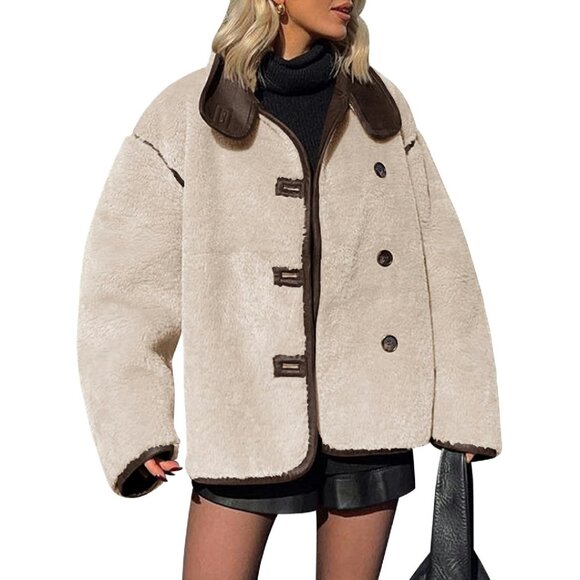 Jackets & Blazers - Faux Fur Jacket Women's Winter Coat Button Down Stand Collar Long Sleeve